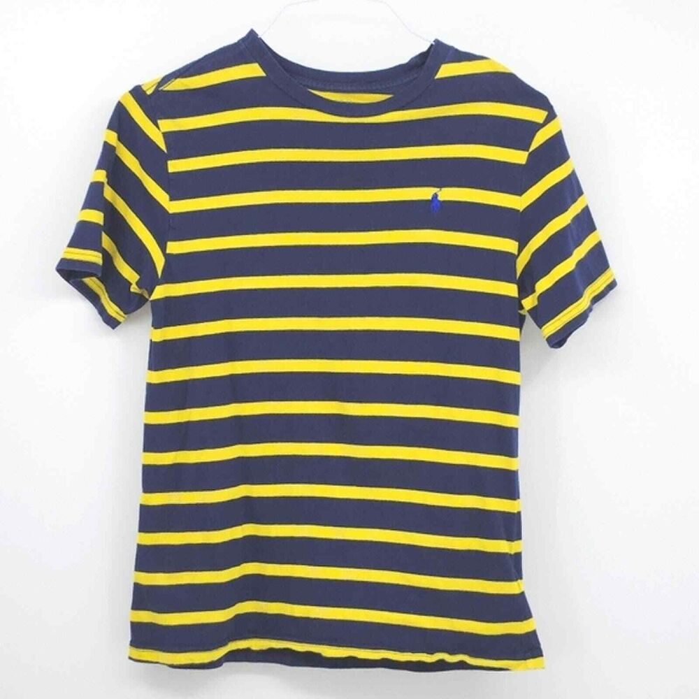 Polo Ralph Lauren Mens Blue Yellow Striped T-Shirt Pony Logo Crew Neck Tee Small